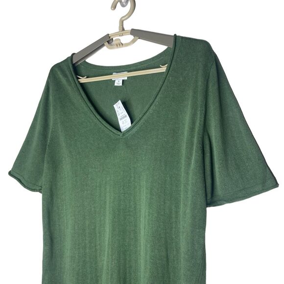 J. Crew Women's Top Size S Linen Blend Green V-Neck Short Sleeve Lagenlook - Picture 9 of 12